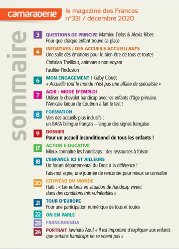 Les Francas Camaraderie - Agir avec l'école Couverture Camaraderie 331 - Pour un accueil inconditionnel de tous les enfants - Les Francas